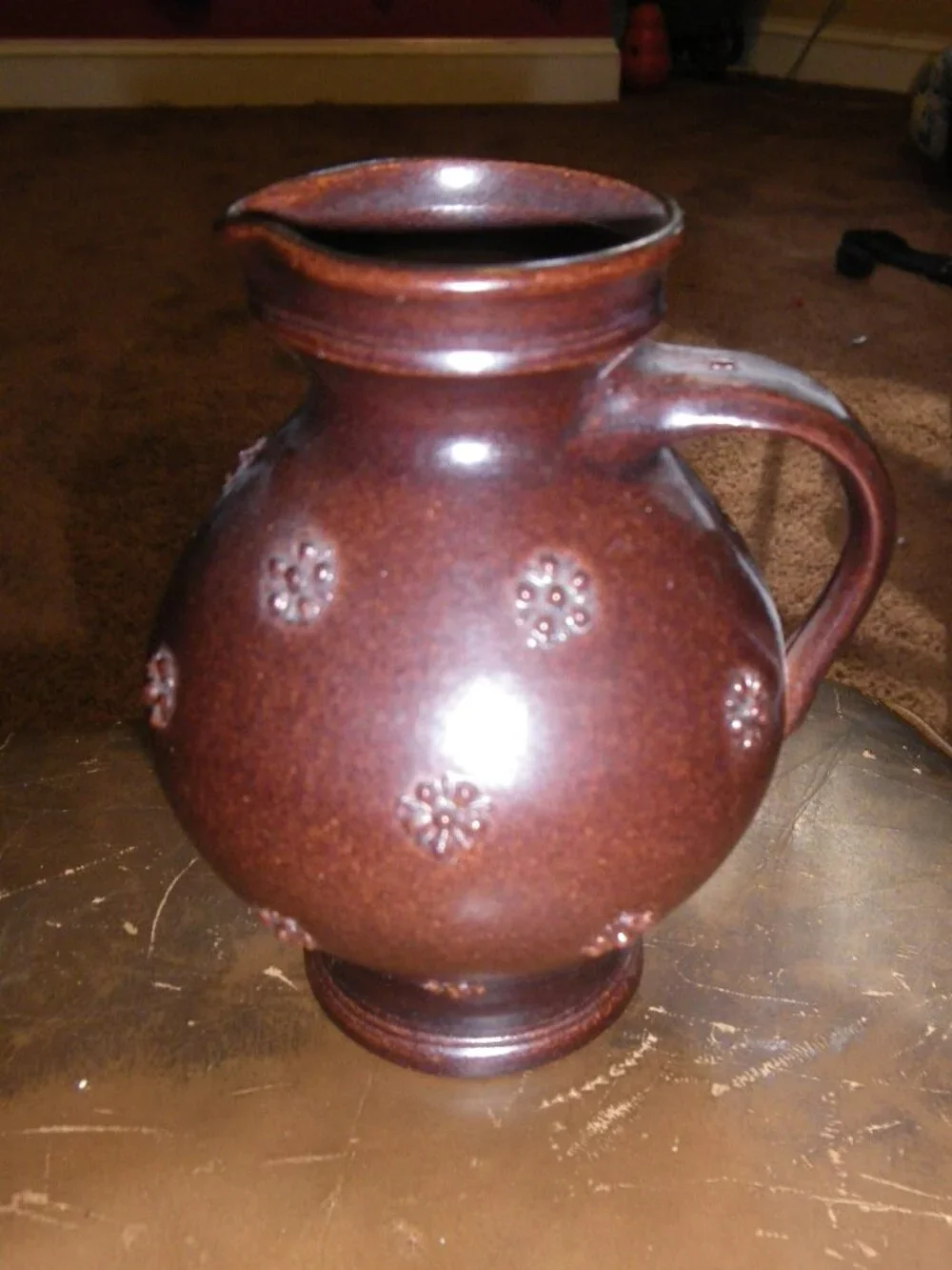 Vintage Small Earthenware Glazed Pitcher Shaped Vase